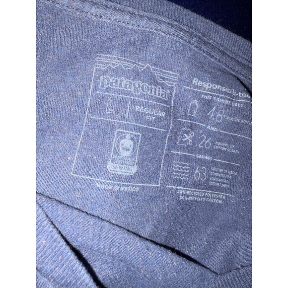Women’s Patagonia Long Sleeve Heather Blue Shirt Size Large base layer cotton - Picture 7 of 7